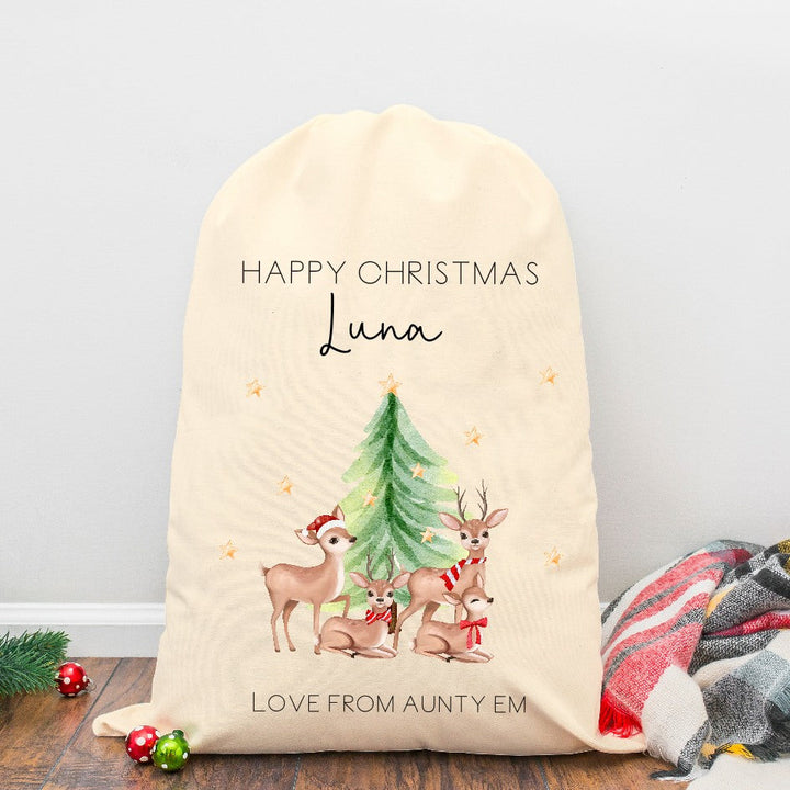 Personalised Deer Family Santa Sack