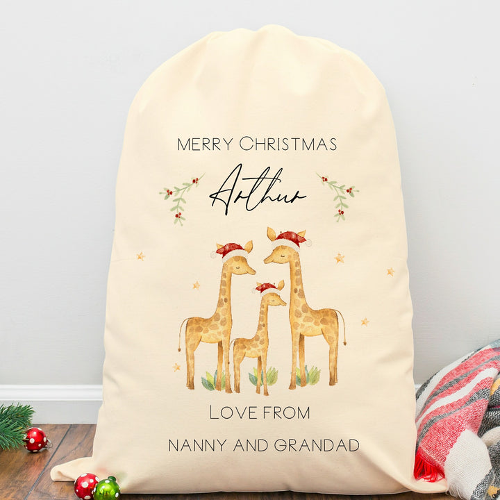 Personalised Giraffe Family Santa Sack