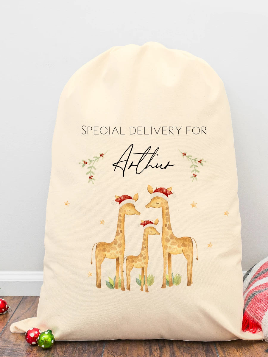 Personalised Giraffe Family Santa Sack