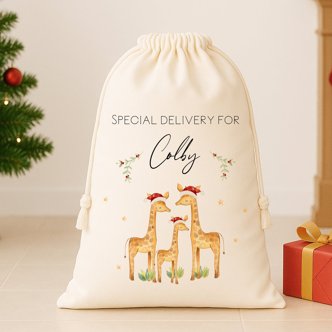Personalised Giraffe Family Santa Sack