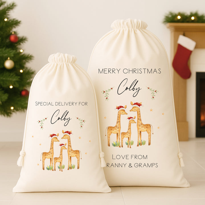 Personalised Giraffe Family Santa Sack