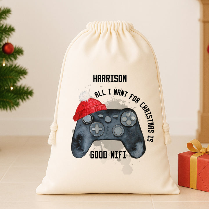 Personalised All I Want For Christmas Is Good Wifi Christmas Santa Sack