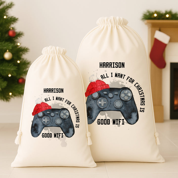 Personalised All I Want For Christmas Is Good Wifi Christmas Santa Sack