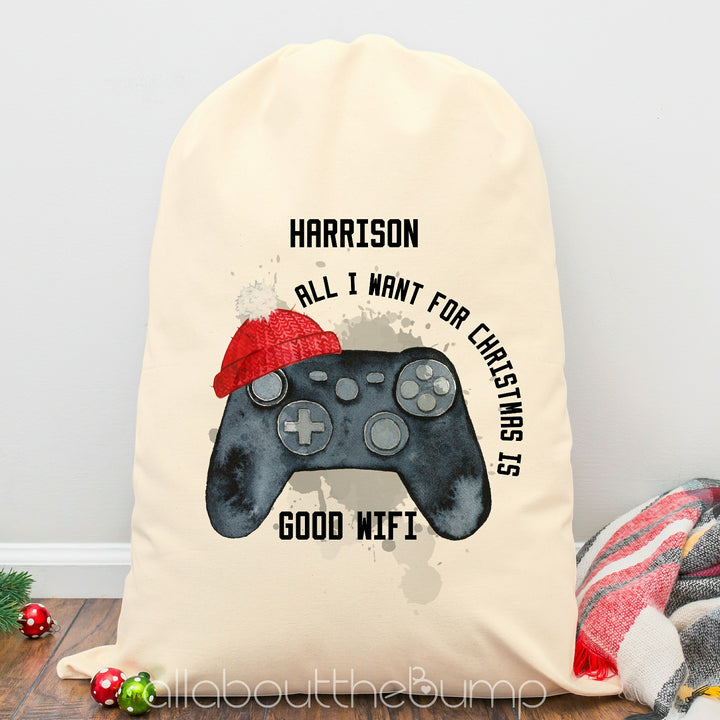 Personalised All I Want For Christmas Is Good Wifi Christmas Santa Sack