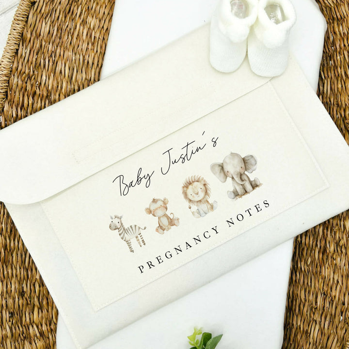Personalised Watercolour Safari Pregnancy/Maternity Notes Baby Folder
