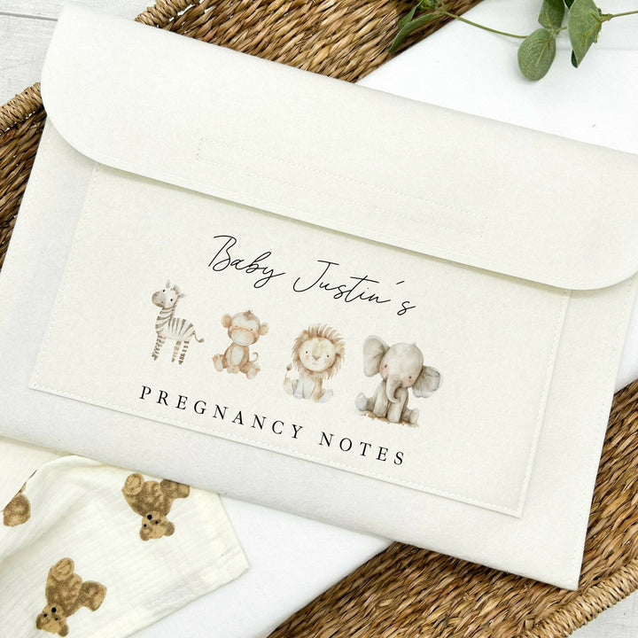 Personalised Watercolour Safari Pregnancy/Maternity Notes Baby Folder