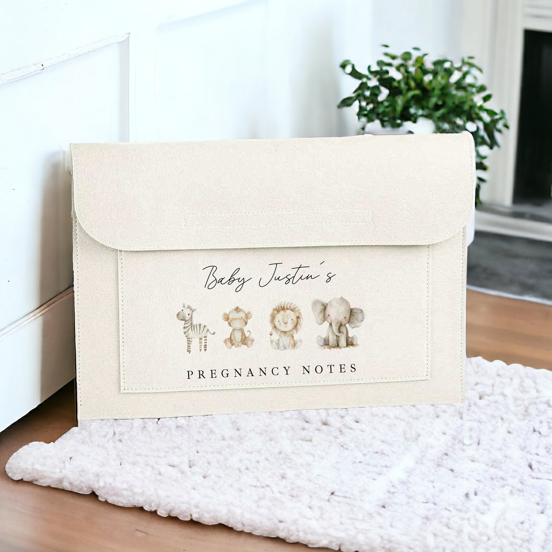 Personalised Watercolour Safari Pregnancy/Maternity Notes Baby Folder