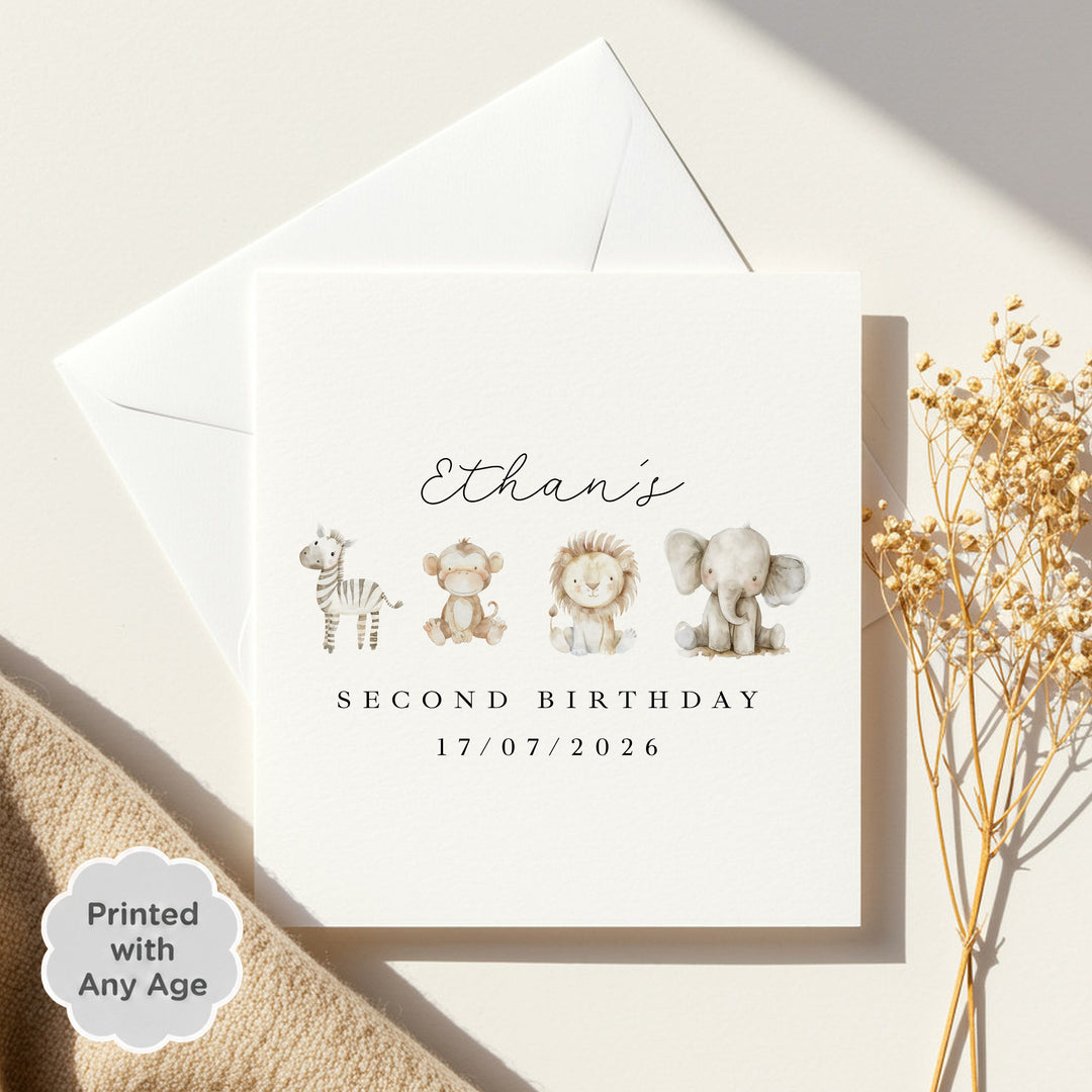 Personalised Watercolour Safari Any Age Birthday Card
