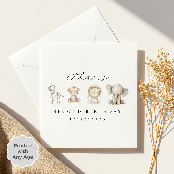 Personalised Watercolour Safari Any Age Birthday Card