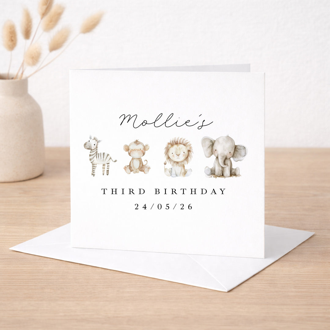 Personalised Watercolour Safari Any Age Birthday Card