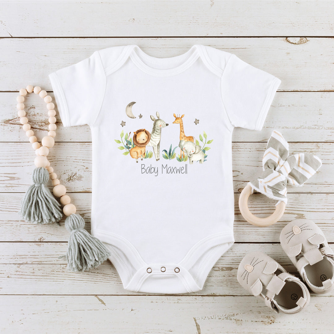 Personalised Safari Gang Baby Announcement Vest