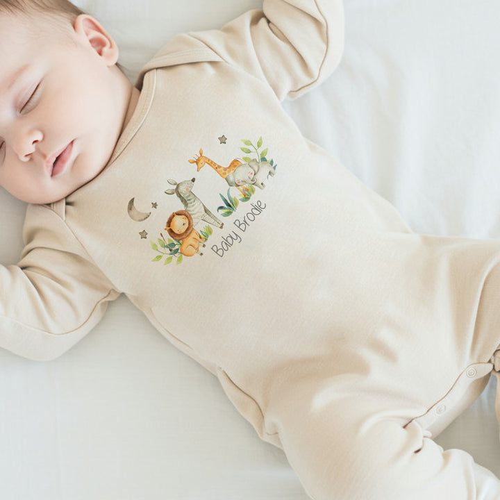 Personalised Safari Gang Beige Babygrow
