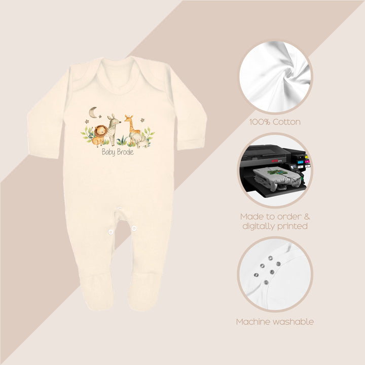 Personalised Safari Gang Beige Babygrow