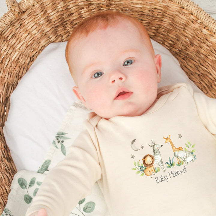 Personalised Safari Gang Beige Babygrow