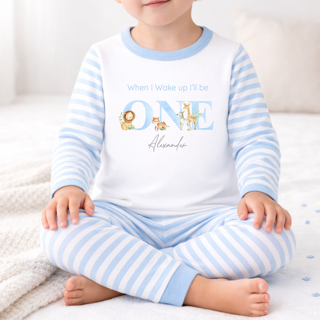 Personalised Blue Jungle When I Wake Up I Will Be One First Birthday Pyjamas