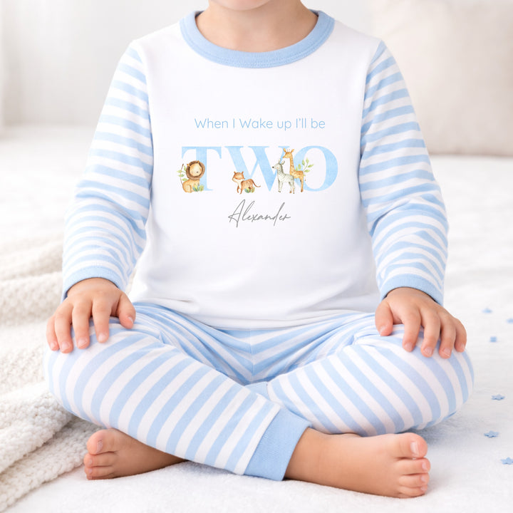 Personalised Blue Jungle When I Wake Up I Will Be 2 Second Birthday Pyjamas