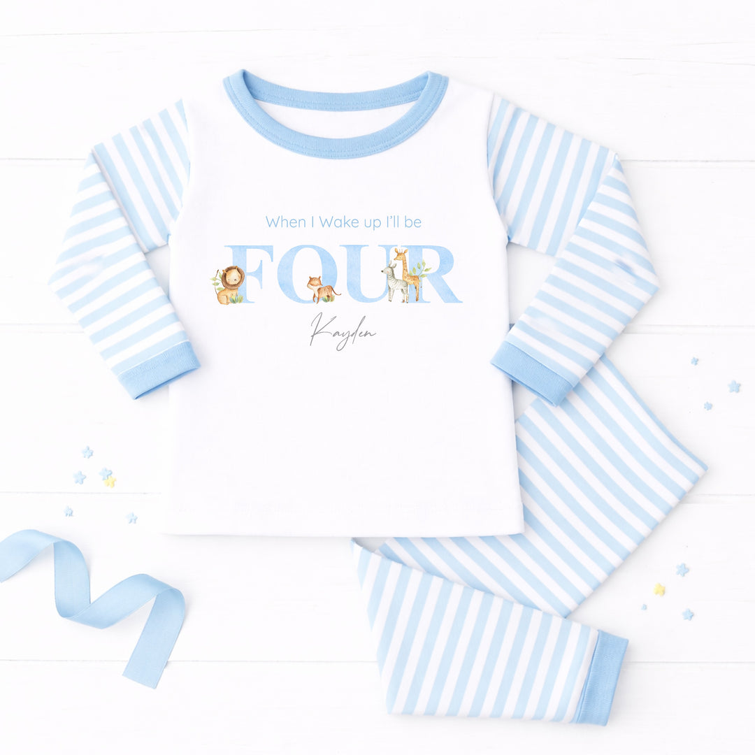 Personalised Blue Jungle Any Age Birthday Pyjamas