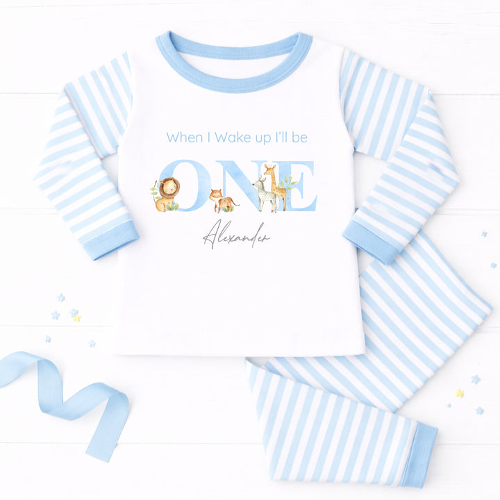 Personalised Blue Jungle When I Wake Up I Will Be One First Birthday Pyjamas