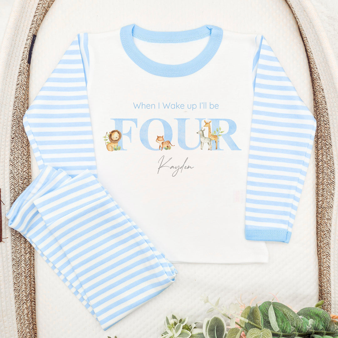 Personalised Blue Jungle Any Age Birthday Pyjamas