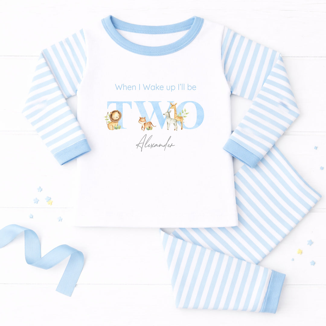 Personalised Blue Jungle When I Wake Up I Will Be 2 Second Birthday Pyjamas