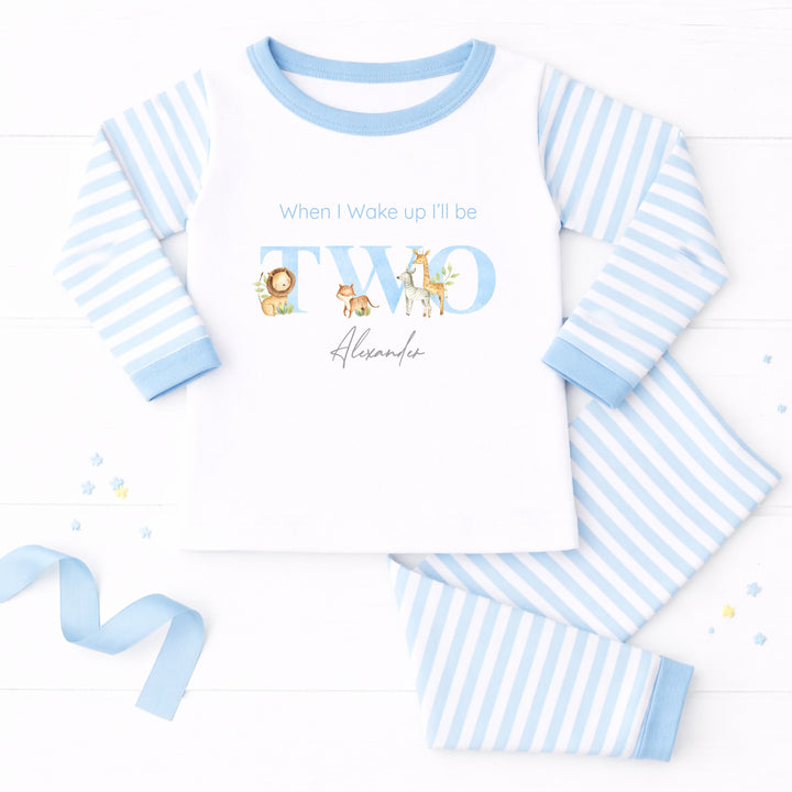 Personalised Blue Jungle When I Wake Up I Will Be 2 Second Birthday Pyjamas