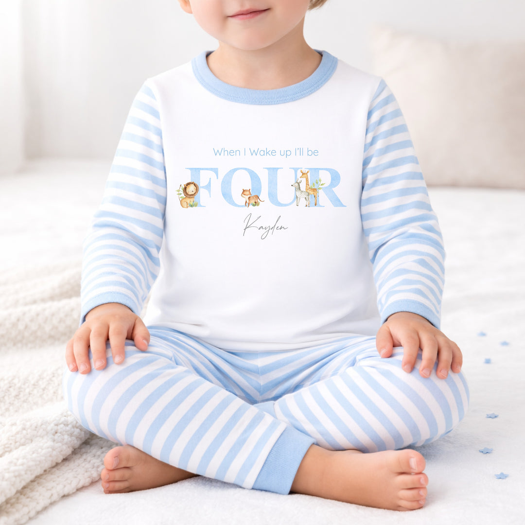 Personalised Blue Jungle Any Age Birthday Pyjamas