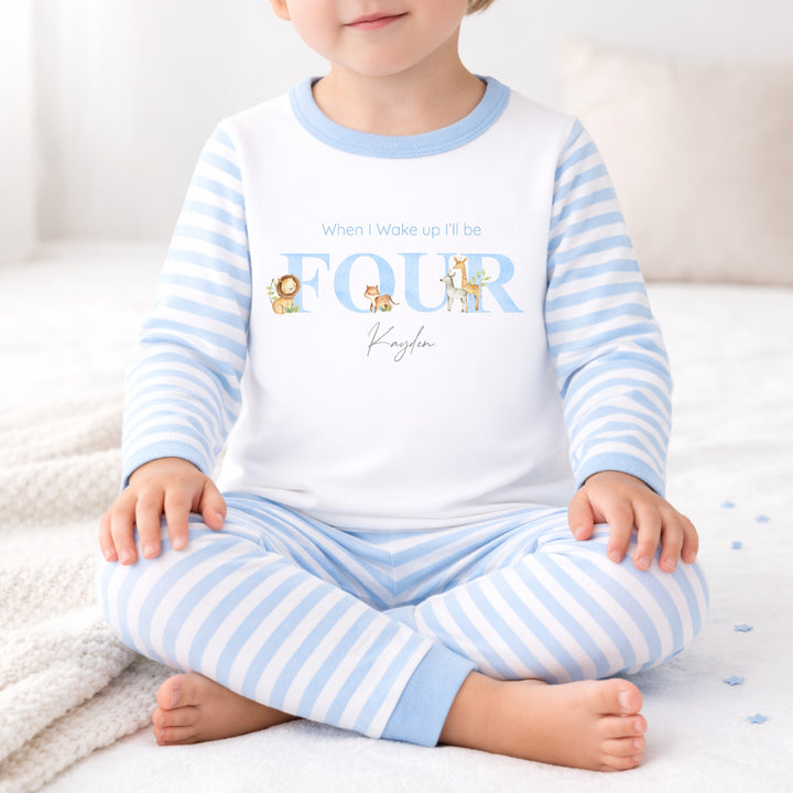 Personalised Blue Jungle Any Age Birthday Pyjamas
