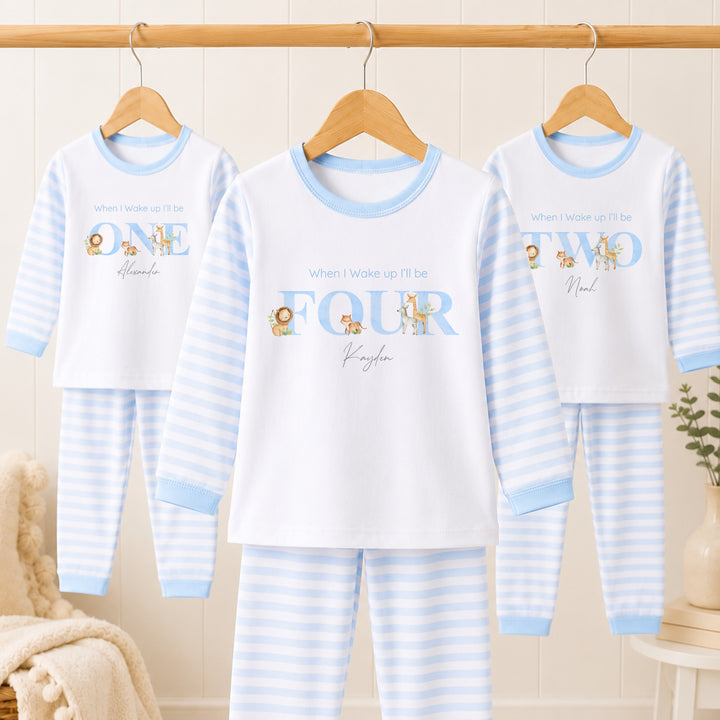 Personalised Blue Jungle Any Age Birthday Pyjamas