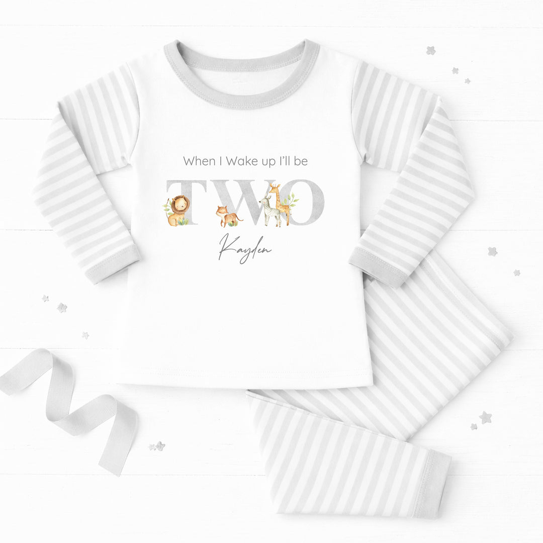 Personalised Grey Jungle Second Birthday Pyjamas