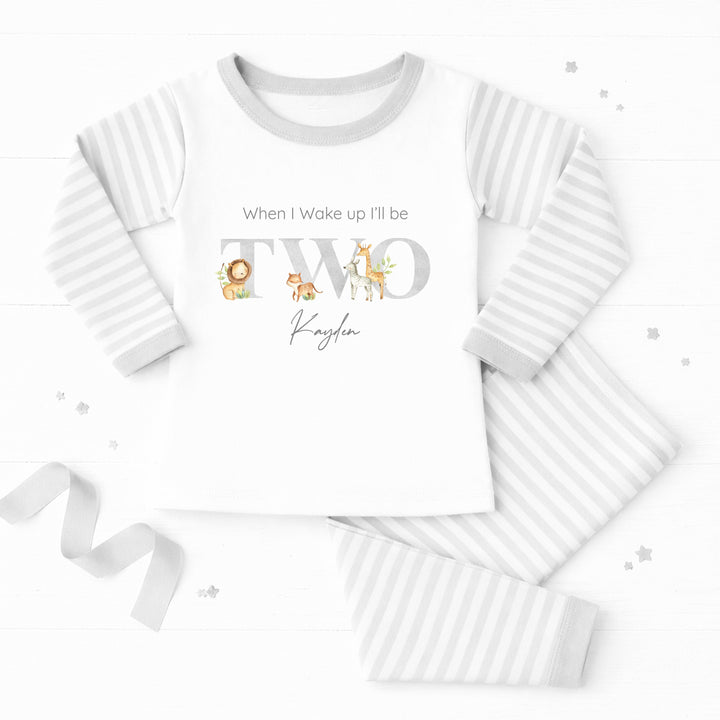 Personalised Grey Jungle Second Birthday Pyjamas