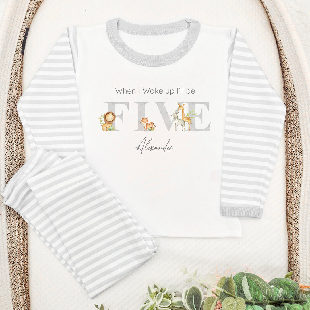 Personalised Grey Jungle Any Age Birthday Pyjamas