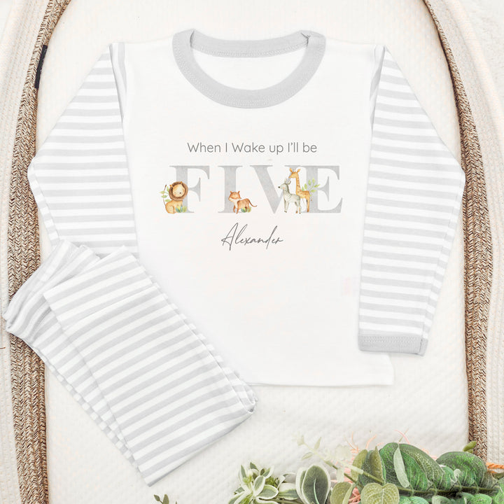Personalised Grey Jungle Any Age Birthday Pyjamas