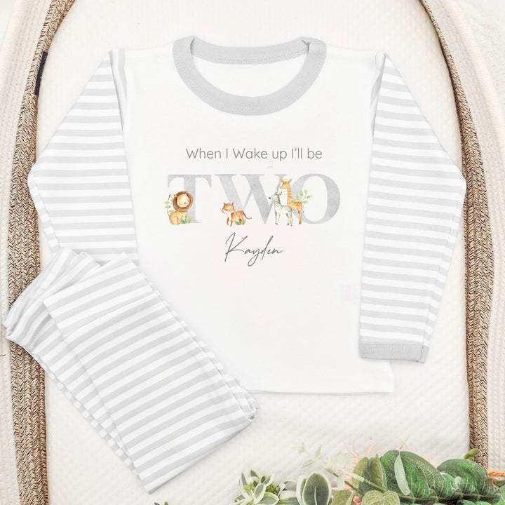 Personalised Grey Jungle Second Birthday Pyjamas