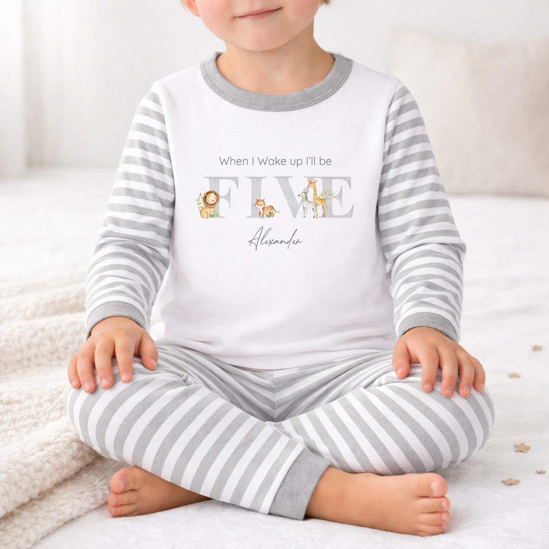 Personalised Grey Jungle Any Age Birthday Pyjamas