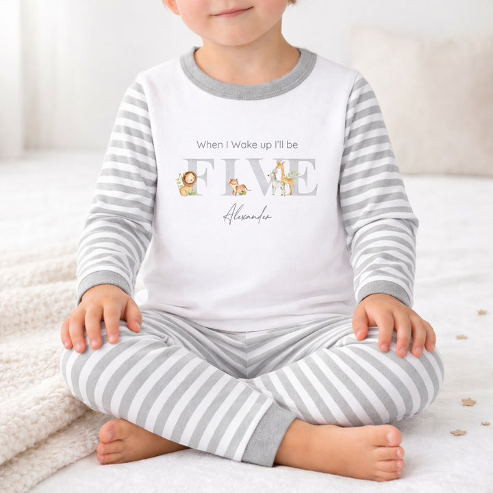 Personalised Grey Jungle Any Age Birthday Pyjamas