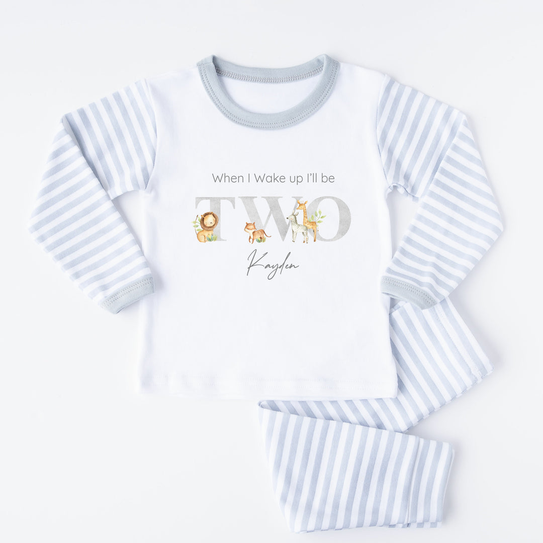 Personalised Grey Jungle Second Birthday Pyjamas