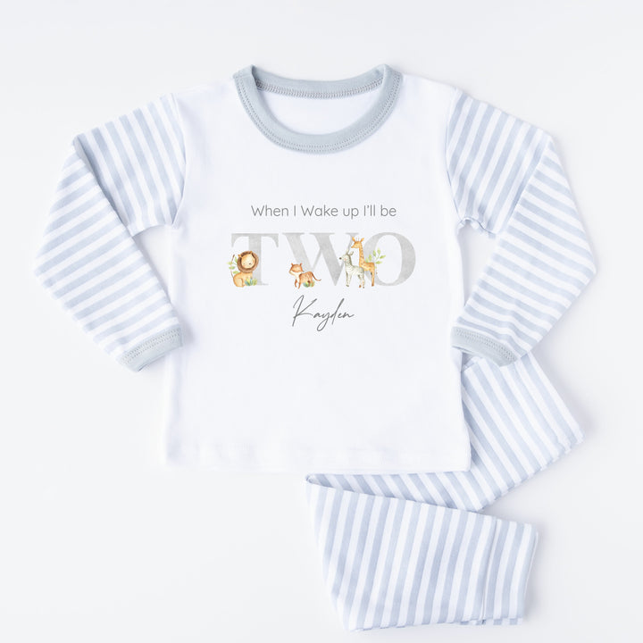 Personalised Grey Jungle Second Birthday Pyjamas