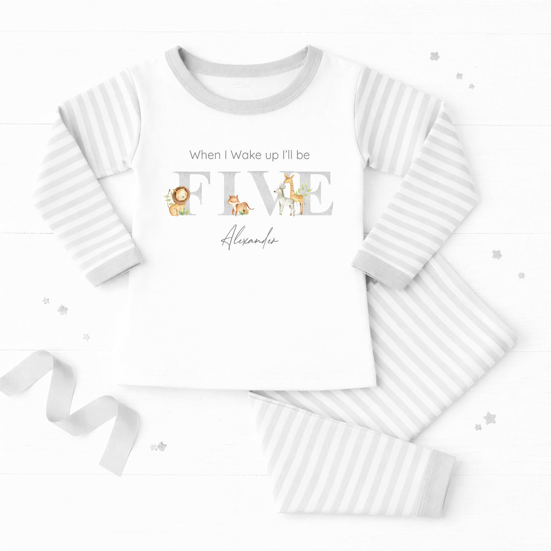 Personalised Grey Jungle Any Age Birthday Pyjamas