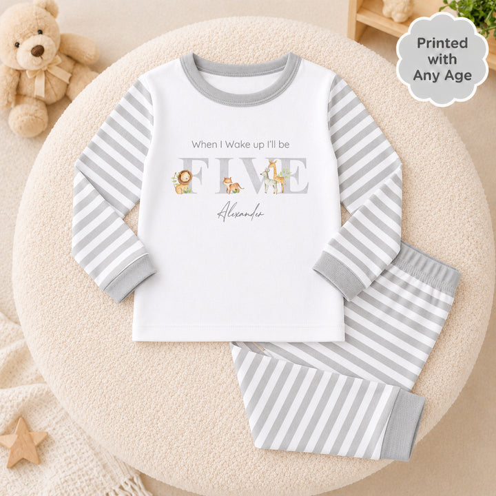 Personalised Grey Jungle Any Age Birthday Pyjamas