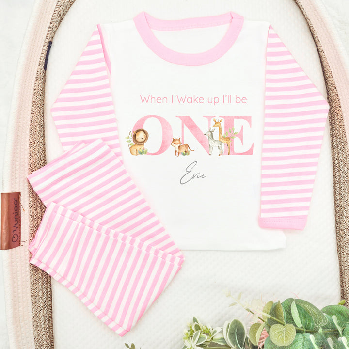 Personalised Jungle Pink Stripe Birthday Pyjamas
