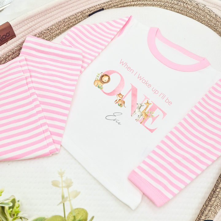 Personalised Jungle Pink Stripe Birthday Pyjamas