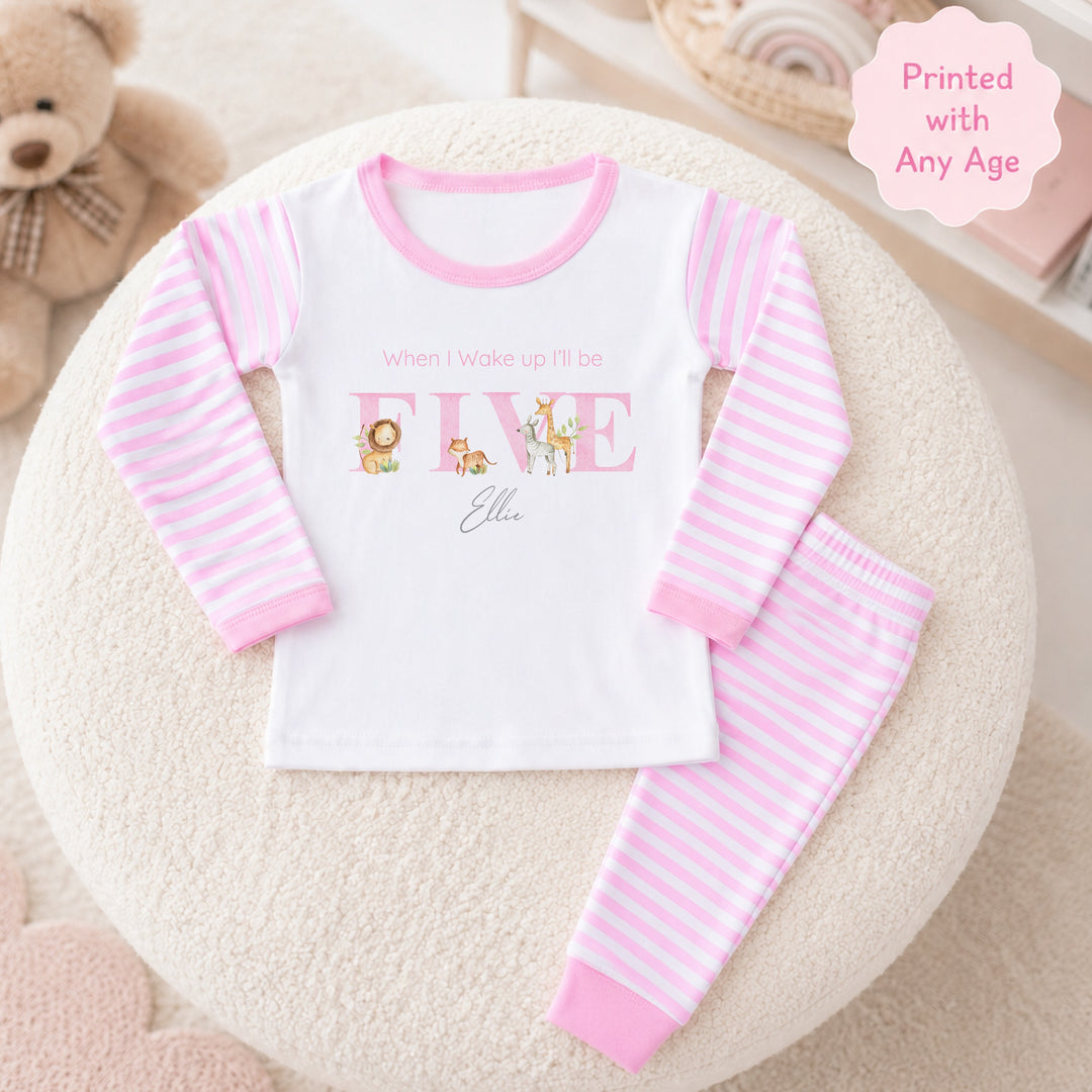 Personalised Water Colour Jungle Pink Any Age Birthday Pyjamas