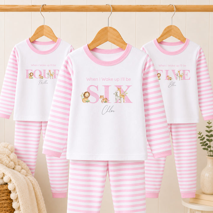 Personalised Water Colour Jungle Pink Any Age Birthday Pyjamas