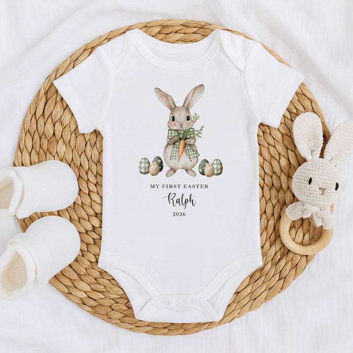 Personalised Green Bunny My First Easter Baby Grow, Vest or Bib