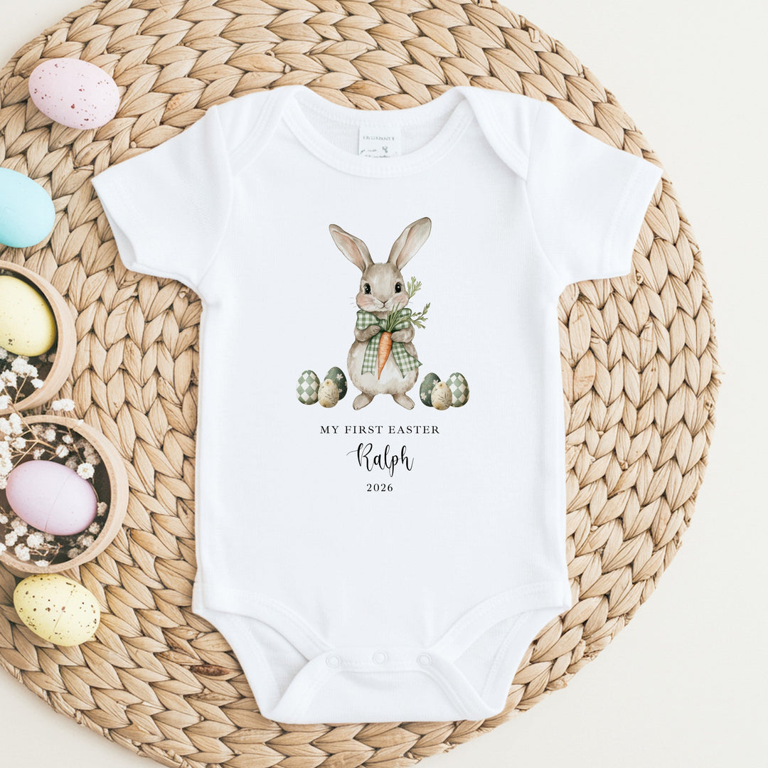 Personalised Green Bunny My First Easter Baby Grow, Vest or Bib
