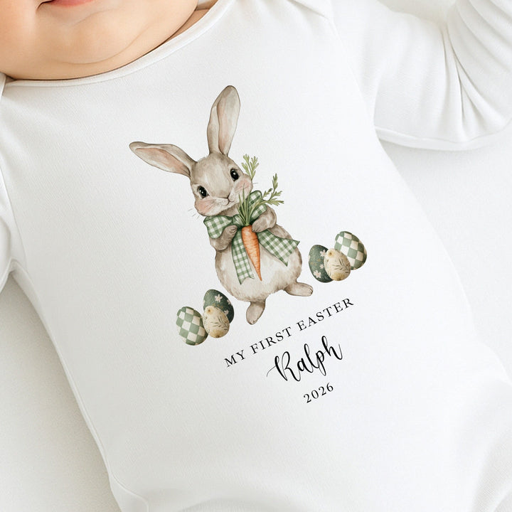 Personalised Green Bunny My First Easter Baby Grow, Vest or Bib
