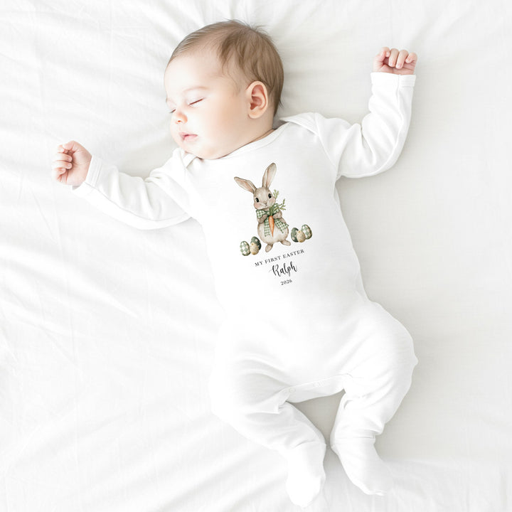 Personalised Green Bunny My First Easter Baby Grow, Vest or Bib