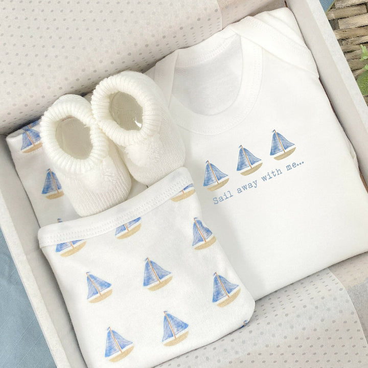 Personalised New Baby Boy Boats Gift Hamper Set