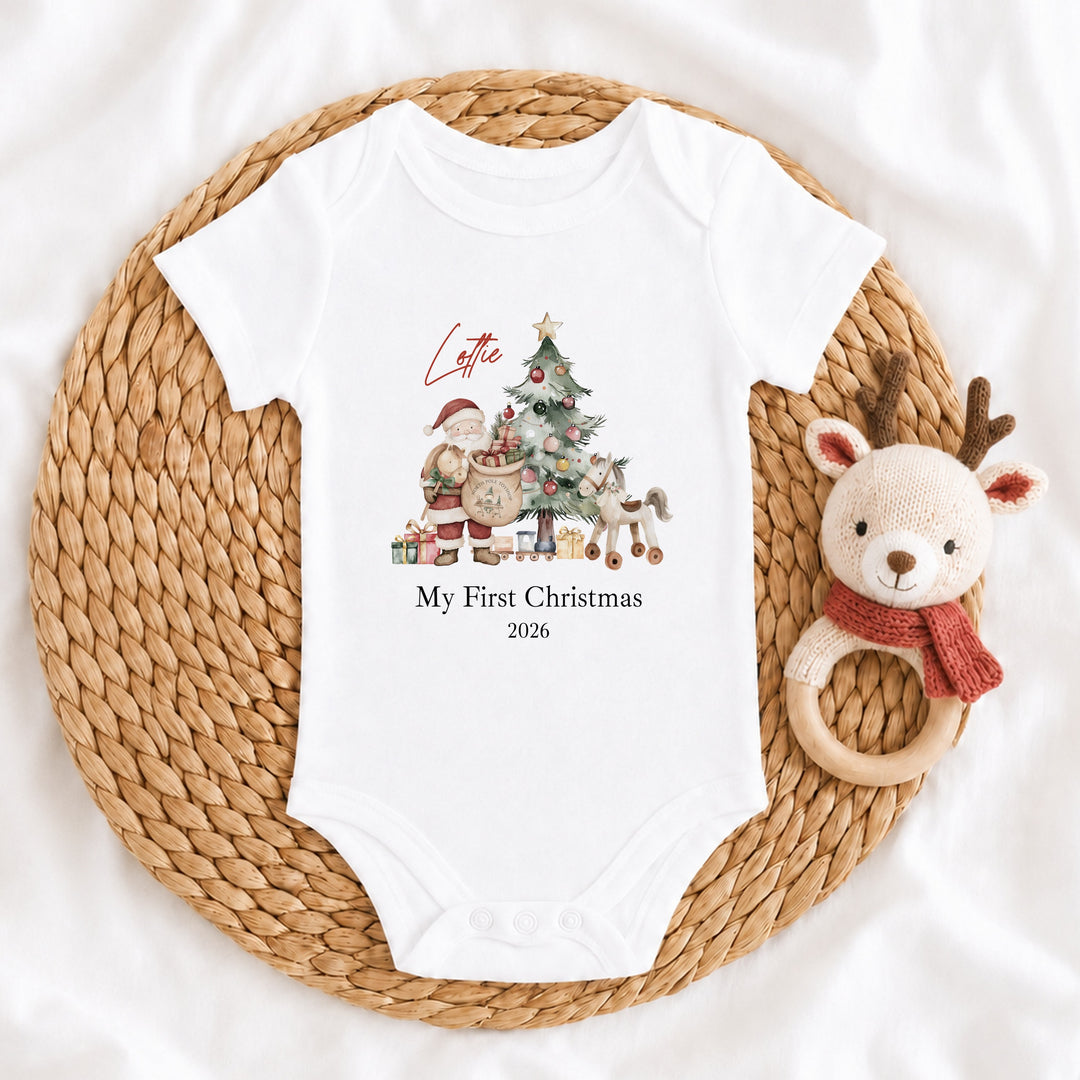 Personalised Santa &amp; Co First Christmas Baby Grow, Vest or Bib