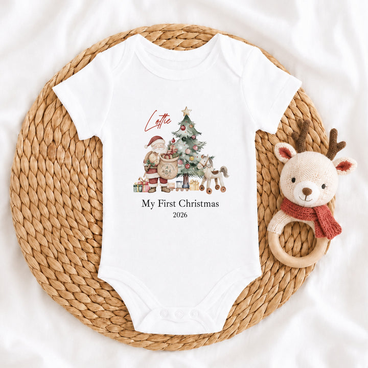 Personalised Santa &amp; Co First Christmas Baby Grow, Vest or Bib